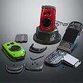 Colorful Flip Mobile Phones With Red Green Design Keyboard Battery And Charger Dock Accessories