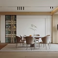 Modern Restaurant Interior With Round Dining Table Chairs Wine Rack And Green Plant Decor