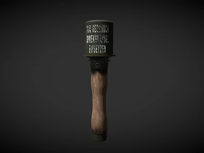 Military Weapon With Wooden Handle Metal Casing And Warning Text Inscription For Combat 3d model