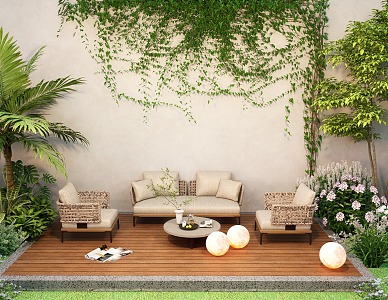 Woven outdoor sofa leisure sofa courtyard sofa plant combination 3d model