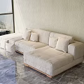 Modern Beige Sectional Sofa with Plush Cushions Marble Floor and Large Windows 3d model
