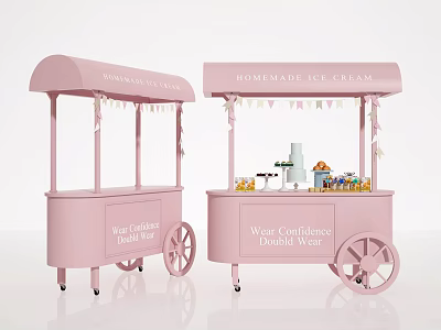 Stylish Pink Homemade Ice Cream Carts with Decorative Flags and Supplies 3d model