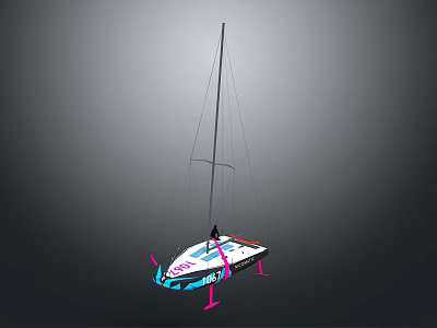 Modern NITRO Sailboat Design With Blue Pink White Hull Mast And Pontoons 3d model