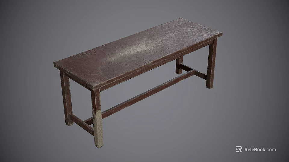 Rustic Wooden Bench Featuring Rectangular Top And Sturdy Support Legs 3d model 