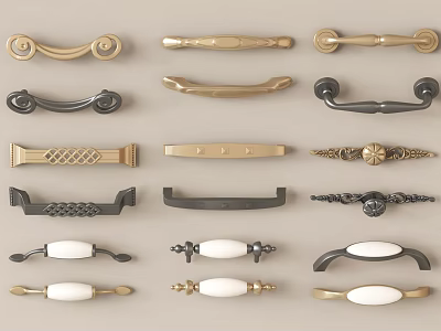 Diverse Decorative Handles With Gold Black White Colors And Metal Ceramic Designs 3d model