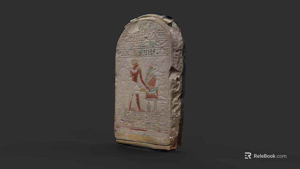 Ancient Egyptian Stone Stele Sculpture With Hieroglyphics And Figure Carving 3d model 
