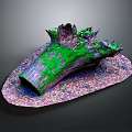 Natural Wood Log with Green Moss on Colorful Textured Stone Base
