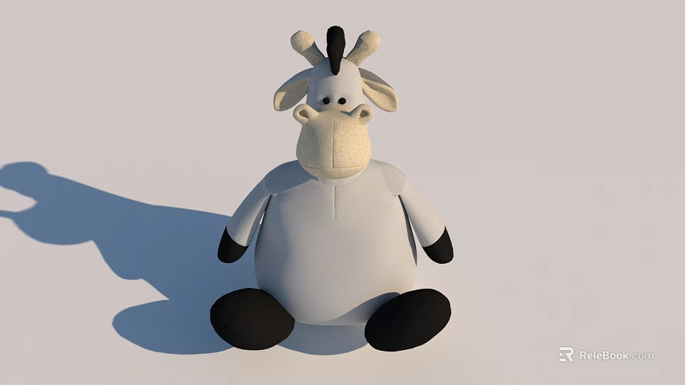 Cute Cartoon Cow Plush Toy With White Body Black Ears Nose And Paws 3d model 