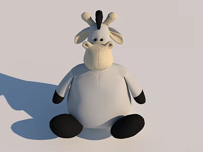 Cute Cartoon Cow Plush Toy With White Body Black Ears Nose And Paws 3d model