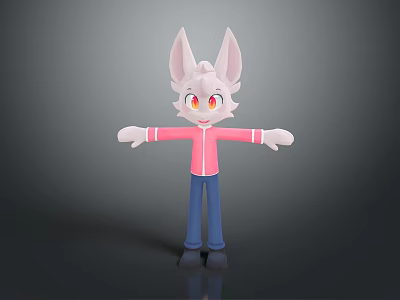 Cute Cartoon Rabbit Character With Large Ears Pink Jacket Blue Pants And Red Eyes 3d model
