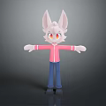Cute Cartoon Rabbit Character With Large Ears Pink Jacket Blue Pants And Red Eyes