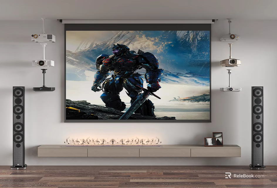 Projection Monitoring In Home Theater Room With Projectors And Screen 3d model 