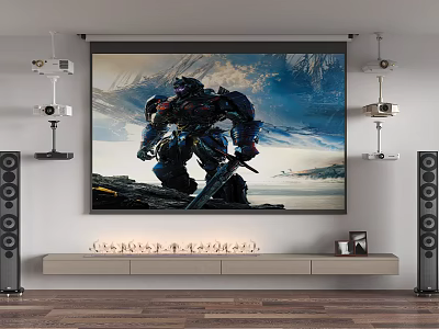 Projection Monitoring In Home Theater Room With Projectors And Screen 3d model