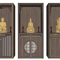 Traditional Chinese Design Wooden Buddha Cabinet With Carved Details Interior Buddha Statue And Lighting
