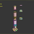 Multi Layered Structure With White Main Body Colorful Rings And Smaller Components Beside