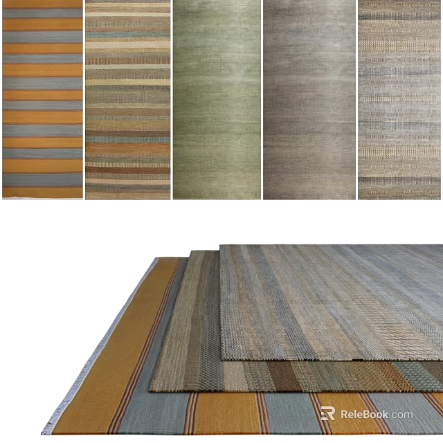 Square Rugs With Various Striped Patterns And Colorful Designs For Home Decor 3d model 