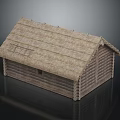Traditional Rustic Log Cabin Exterior With Thatch Roof And Wooden Log Walls