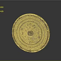 Ancient Bronze Circular Sculpture With Intricate Carved Patterns And Central Motif