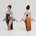 Woman In Traditional Chinese Classical Dress With Floral Pattern Orange Skirt And High Bun Hairstyle