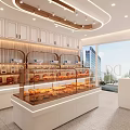 Modern Pastry Shop Interior With Pink Counter And Pastry Display Case