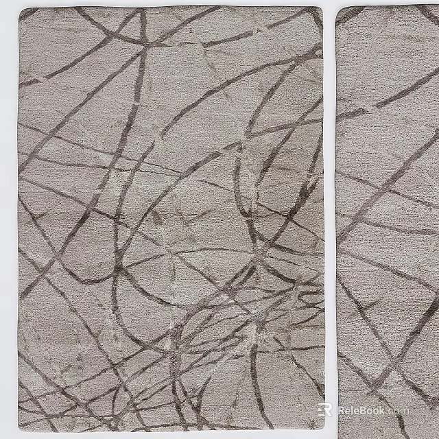 Modern Square Area Rug With Abstract Interlaced Lines Light Beige Base Dark Gray Patterns 3d model 