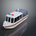 White Police Patrol Boat With Blue Red Emergency Lights And Canopy Cover