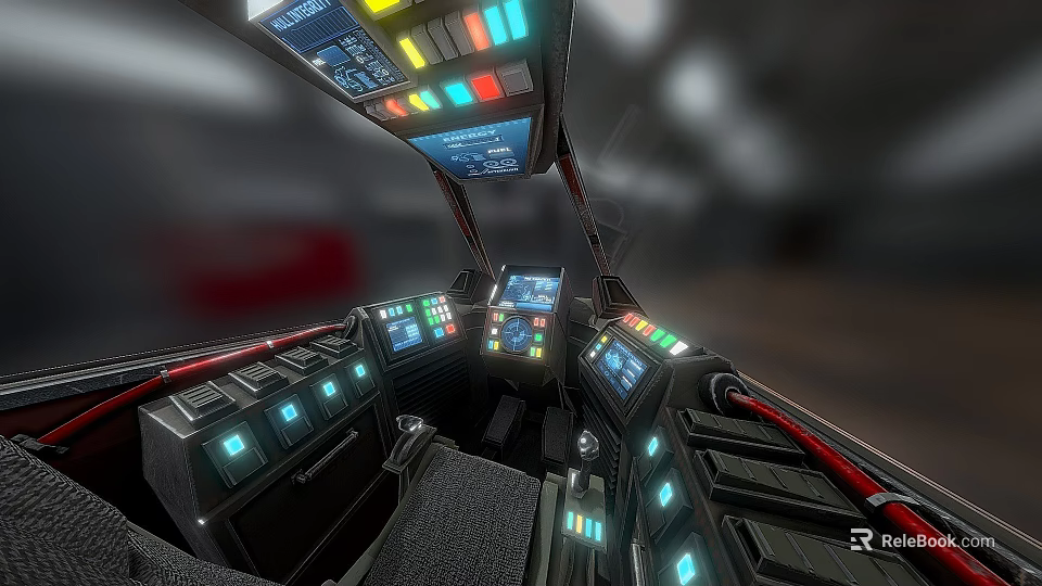 Passenger Aircraft Cockpit Interior With Multiple Displays Control Panels And Illuminated Lights 3d model 