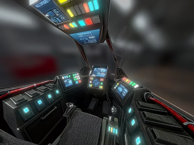Passenger Aircraft Cockpit Interior With Multiple Displays Control Panels And Illuminated Lights 3d model