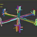 Detailed 3D Rendering of Organ and Hair with Branched Blue Pink Vascular Networks