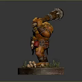 Muscular Orc Warrior Sculpture With Large Hammer Tattoos Red Cloth And Skull Base