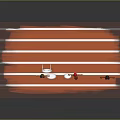 Game and Movie Characters in 3D Scene Running on Red Track with White Lines