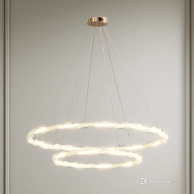 Modern Circular Double Ring Pendant Light with White LED Lighting for Minimalist Interior 3d model 