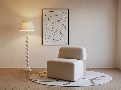 Modern Single Sofa Floor Lamp Carpet Decorative Painting 3d model