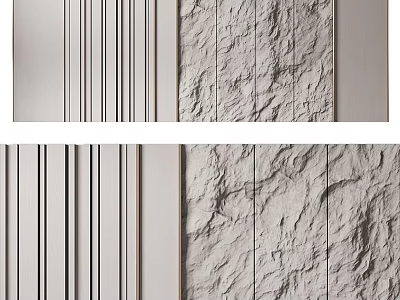 Elegant Modern Background Wall Design with Striped and Stone Textured Panels 3d model