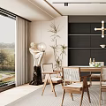 Modern dining room table and chair cabinet chandelier 3d model