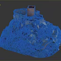 3D Model of Hilltop Castle With Red Tower Stone Walls and Mountainous Terrain