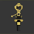 Gold and Black Sniper Rifle With Scope And Gold Accents On Reflective Surface