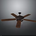 Vintage Style Ceiling Fan With Wooden Blades And Metal Base For Home Use