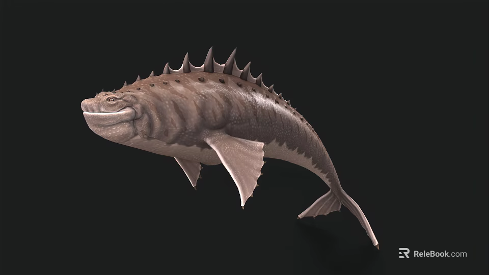 Spiked Elongated Aquatic Fish With Textured Body Sharp Fins And Dorsal Spines 3d model 