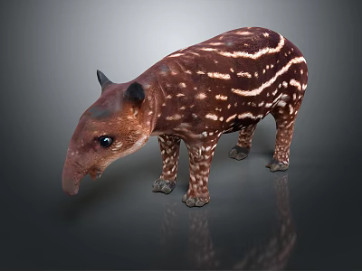 Brown Tapir With White Stripes Long Snout And Small Ears On Dark Background 3d model