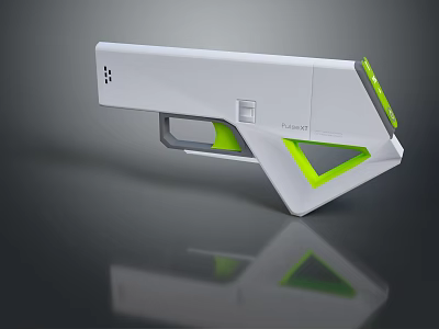 Futuristic White And Green Weapon With Geometric Design Ergonomic Grip And Sleek Reflective Surface 3d model