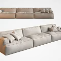 Modern Light Beige Three-Seater Sofa with Plush Fabric and Soft Pillows 3d model