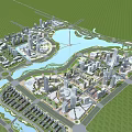 Urban Aerial View Planning Featuring High Rise Buildings Rivers Lakes Green Spaces And Road Networks
