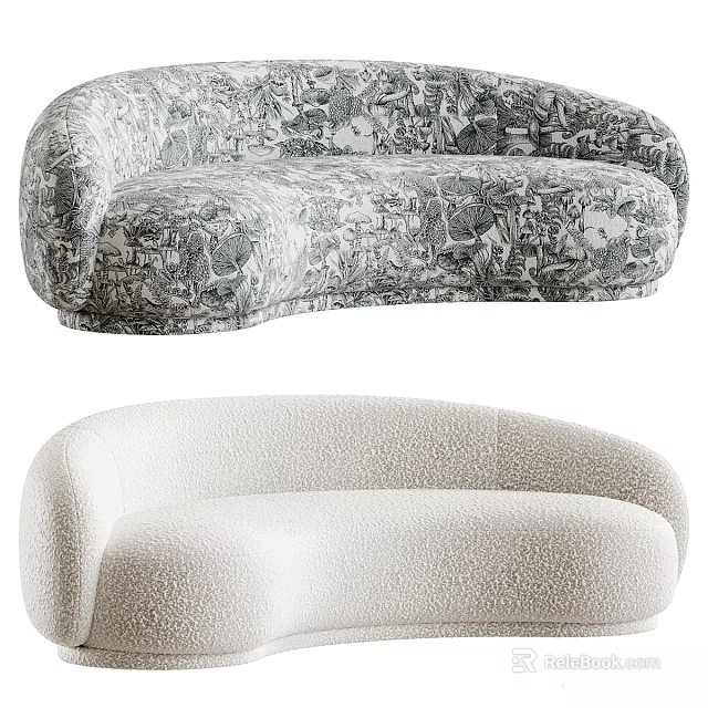 Stylish Two Seater Sofa Designs Featuring Patterned Fabric And Plain Bouclé Upholstery 3d model 