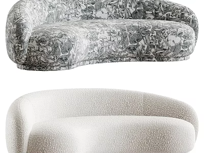 Stylish Two Seater Sofa Designs Featuring Patterned Fabric And Plain Bouclé Upholstery 3d model