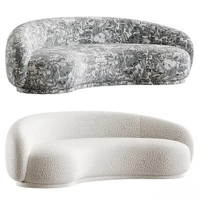 Stylish Two Seater Sofa Designs Featuring Patterned Fabric And Plain Bouclé Upholstery 3d model