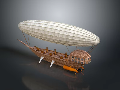 Vintage Airship With White Envelope Wooden Cabin And Orange Decorative Elements 3d model