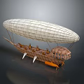 Vintage Airship With White Envelope Wooden Cabin And Orange Decorative Elements