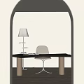 Stylish Black Desk With White Chair And Modern Lamp In Interior