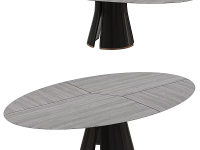 Modern Oval Dining Table With Gray Wood Grain Spliced Tabletop And Black Legs 3d model
